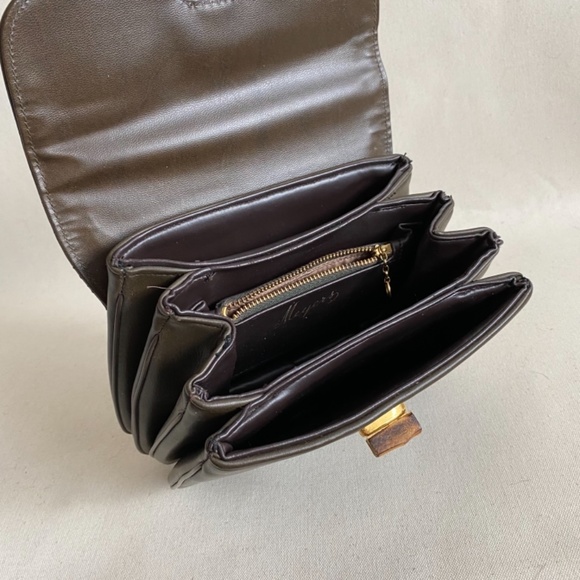 Vintage Meyers Purse Accordian Brown Bamboo Handle Tiki Mid Century Handbag - Picture 6 of 14